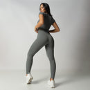 Conjunto Fitness Cropped Seamless Cinza Canelado CO423