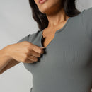 Conjunto Fitness Cropped Seamless Cinza Canelado CO423
