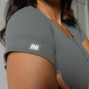 Conjunto Fitness Cropped Seamless Cinza Canelado CO423