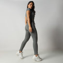 Conjunto Fitness Cropped Seamless Cinza Canelado CO423