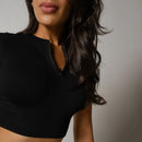 Conjunto Fitness Cropped Seamless Preto Canelado CO420