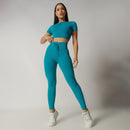 Conjunto Fitness Cropped Seamless Verde Canelado CO422