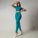 Conjunto Fitness Cropped Seamless Verde Canelado CO422