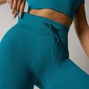 Conjunto Fitness Cropped Seamless Verde Canelado CO422