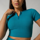 Conjunto Fitness Cropped Seamless Verde Canelado CO422