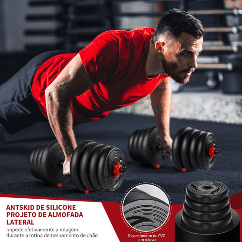 Kit Barras Anilhas 12kg Musculação Treino Funcional 15 Peças