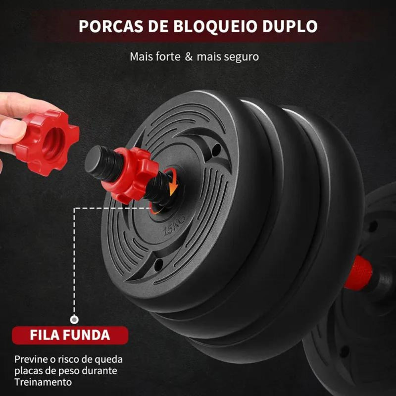 Kit Barras Anilhas 12kg Musculação Treino Funcional 15 Peças
